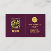 Ästhetischer QR-Code & Logo Bordeauxrot und Gold Visitenkarte (Rückseite)