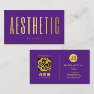 Ästhetischer Qr-Code-Logo Lila und Gold Visitenkarte