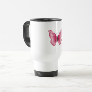 Ästhetischer rosa Wasserfarb-Schmetterlings-Kaffee Reisebecher