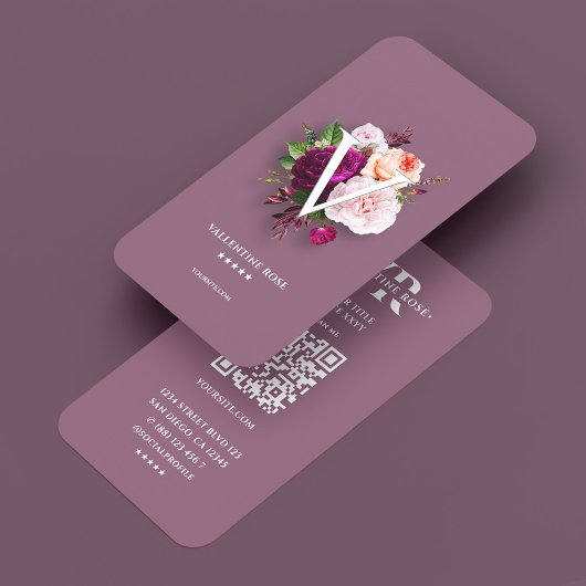 Ästhetischer staubiger rosa Initialen Blumenstrauß Visitenkarte