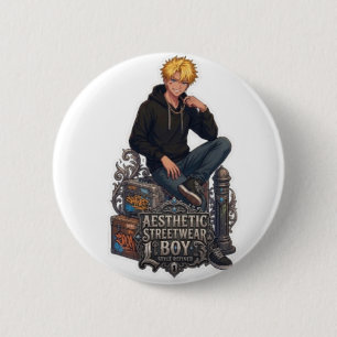 Ästhetischer Streetwear-Junge - Cool Anime Button