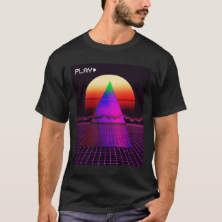 Ästhetischer Synthwave-Outrun-Stil-Gitter-Sonnenun T-Shirt