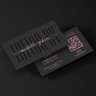 Ästhetischer Tätowierer Black Pink Monogramm QR Visitenkarte