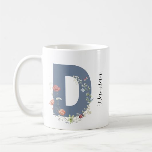 Ästhetischer Wasserfarbenflorbrief D Monogramm Kaffeetasse (Links)