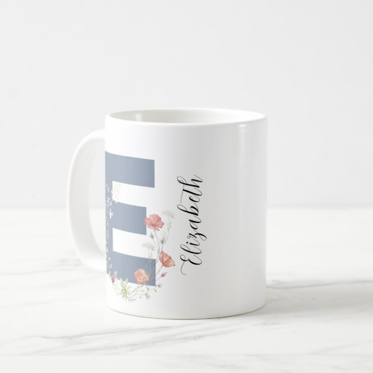 Ästhetischer Wasserfarbenflorbrief E Monogramm Kaffeetasse (Vorderseite Links)