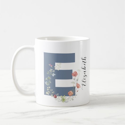 Ästhetischer Wasserfarbenflorbrief E Monogramm Kaffeetasse (Links)