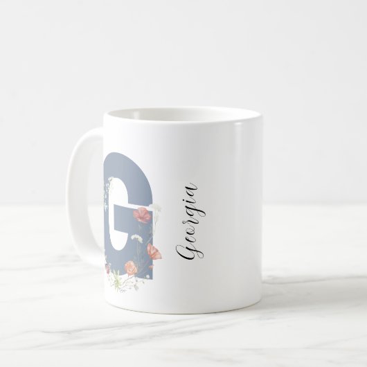 Ästhetischer Wasserfarbenflorbrief G Monogramm Kaffeetasse (Vorderseite Links)