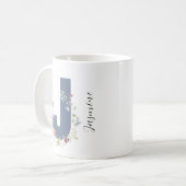 Ästhetischer Wasserfarbenflorbrief J Monogramm Kaffeetasse (Vorderseite Links)
