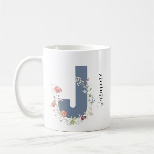 Ästhetischer Wasserfarbenflorbrief J Monogramm Kaffeetasse (Links)