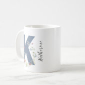 Ästhetischer Wasserfarbenflorbrief K Monogramm Kaffeetasse (Vorderseite Links)