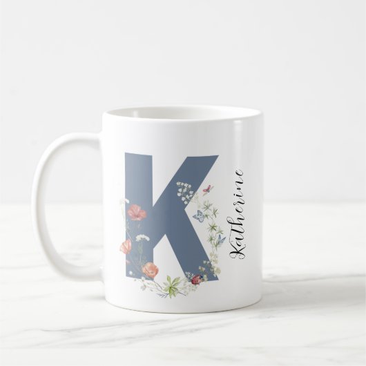 Ästhetischer Wasserfarbenflorbrief K Monogramm Kaffeetasse (Links)