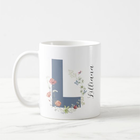 Ästhetischer Wasserfarbenflorbrief L Monogramm Kaffeetasse (Links)