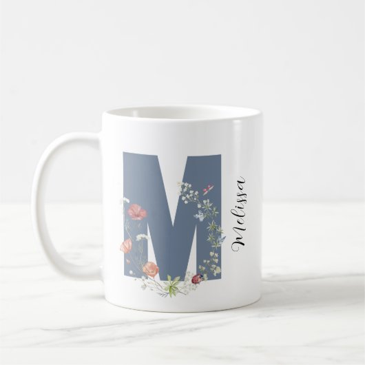 Ästhetischer Wasserfarbenflorbrief M Monogramm Kaffeetasse (Links)