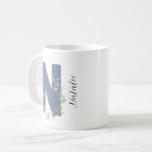 Ästhetischer Wasserfarbenflorbrief N Monogramm Kaffeetasse (Vorderseite Links)