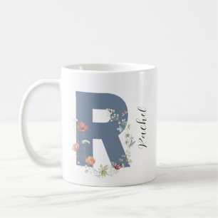 Ästhetischer Wasserfarbenflorbrief R Monogramm Kaffeetasse