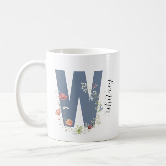 Ästhetischer Wasserfarbenflorbrief W Monogramm Kaffeetasse (Links)