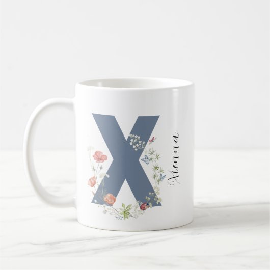 Ästhetischer Wasserfarbenflorbrief X Monogramm Kaffeetasse (Links)