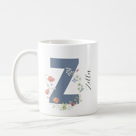 Ästhetischer Wasserfarbenflorbrief Z Monogramm Kaffeetasse (Links)