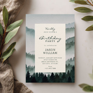 Ästhetischer Wasserfarbenwald Natur Geburtstag Einladung