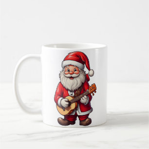 Ästhetischer Weihnachts-Santa spielt Ukulele-Musik Kaffeetasse