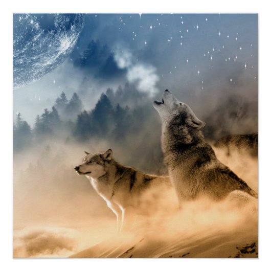 Ästhetischer Wolf heulen, wild leben Poster (Vorderseite)