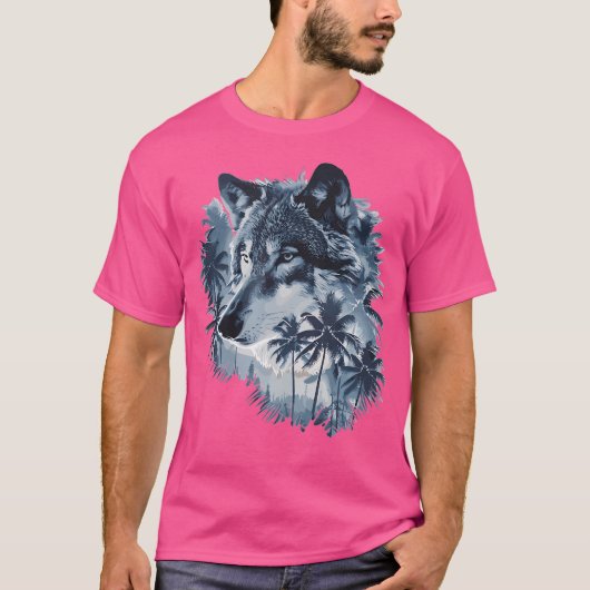Ästhetischer Wolf mit Palmen I Wolf T-Shirt (Vorderseite)