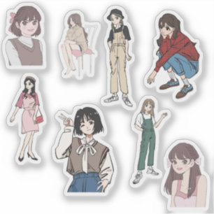 Ästhetisches Anime-Mädchen-Outfit Vinyl-Aufkleber- Aufkleber