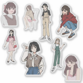 Ästhetisches Anime-Mädchen-Outfit Vinyl-Aufkleber- Aufkleber
