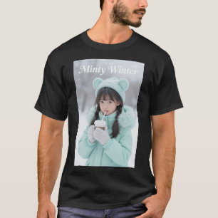 Ästhetisches Anime-Winter-Mädchen-Mintgrün-Shirt T-Shirt