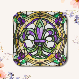 Ästhetisches Aquarell-Mardi-Gras-Fleur-de-Lis Pappteller