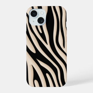 Ästhetisches Beige und schwarzes Zebrastreifenmust iPhone 15 Hülle