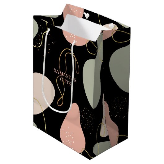 Ästhetisches Boho Geometrie-Muster für Bio Formen Mittlere Geschenktüte (Vorderseite Schrägansicht)