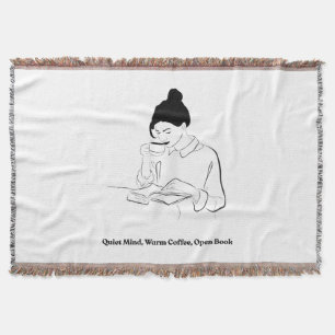 Ästhetisches Buch- und Kaffee-Linienkunst-T-Shirt Decke