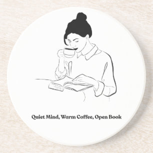 Ästhetisches Buch- und Kaffee-Linienkunst-T-Shirt Getränkeuntersetzer