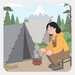 Ästhetisches Camping Outdoor-Abenteuer Camping Quadratischer Aufkleber