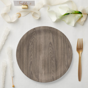 Ästhetisches, dunkelbraunes Holzdesign Pappteller