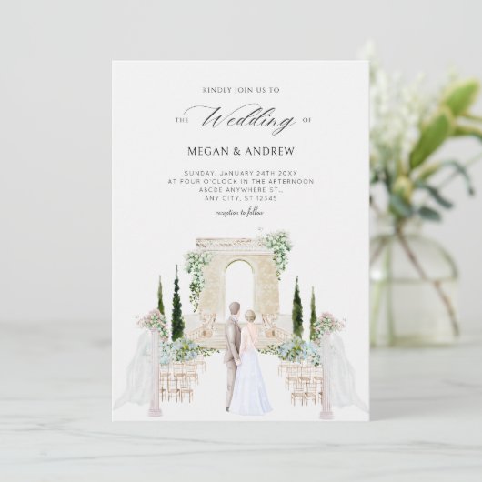 Ästhetisches elegantes Paar Hochzeitsgarten Aquare Einladung (Stehend Vorderseite)