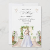 Ästhetisches elegantes Paar Hochzeitsgarten Aquare Einladung (Vorderseite)