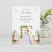 Ästhetisches elegantes Paar Hochzeitsgarten Aquare Einladung (Stehend Vorderseite)