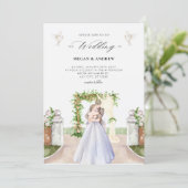 Ästhetisches elegantes Paar Hochzeitsgarten Aquare Einladung (Stehend Vorderseite)