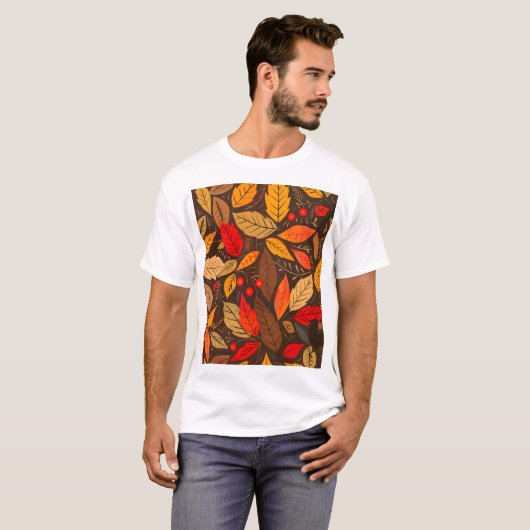 Ästhetisches Fall Leaf Muster T-Shirt (Vorne ganz)
