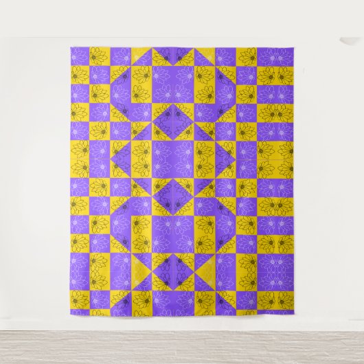 Ästhetisches geometrisches Schachbrett Muster Wandteppich (Vorderseite)