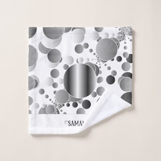 Ästhetisches Graues Abstraktes Polka Dots Muster W Badhandtuch Set (Waschlappen)