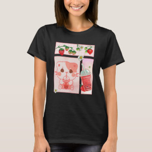 Ästhetisches Harajuku Süßes Kätzchen Trinkt Erdbee T-Shirt