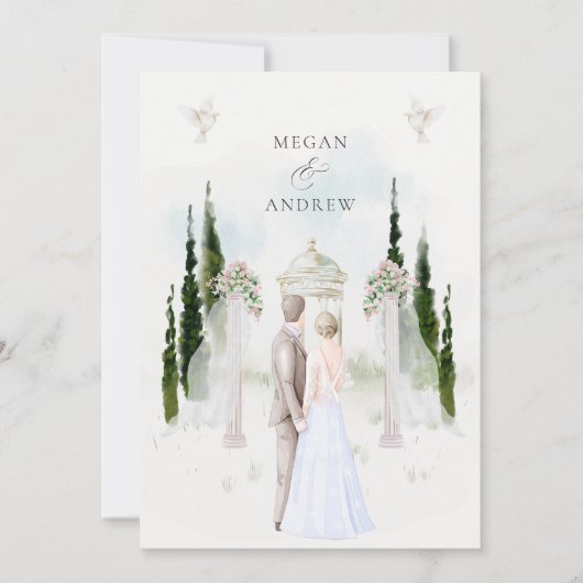 Ästhetisches Hochzeitsgartenpaar Aquarell Einladung (Vorderseite)