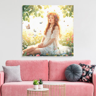 "Ästhetisches Mädchen im Garten Leinwand-Kunstwerk Leinwanddruck