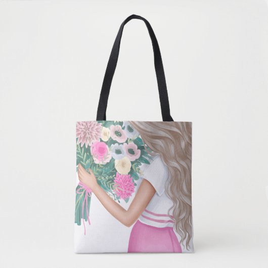 Ästhetisches Mädchen mit Blumenstrauß-Illustration Tasche (Vorderseite)