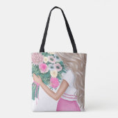 Ästhetisches Mädchen mit Blumenstrauß-Illustration Tasche (Rückseite)