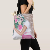 Ästhetisches Mädchen mit Blumenstrauß-Illustration Tasche (Von Nahem)