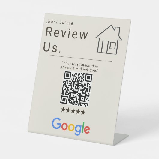 Ästhetisches Makler-Bewertungs-US-QR-Code-Schild Sockelschild (Vorderseite)